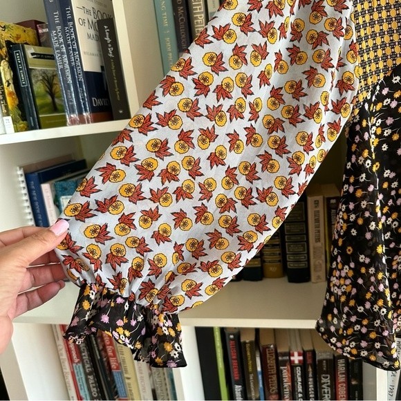 Boho Sfera Sheer Statement Sleeve Multi Colored Floral Blouse Top Size M - Picture 10 of 14